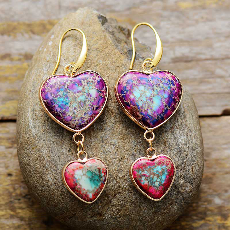 Venta al por mayor Pendientes Emperador Piedra Estilo Étnico Emperador Piedra Amor Colgante Pendientes OLY-ES-LZ003